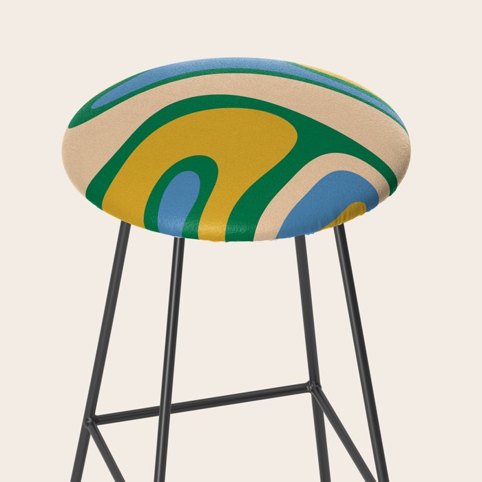 Retro Copacetic Abstract Pattern Blue Green Mustard Stool Gallery Image 2