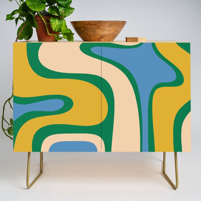 Retro Copacetic Abstract Pattern Blue Green Mustard Credenza Gallery Image 1