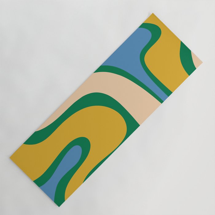 Retro Copacetic Abstract Pattern Blue Green Mustard Yoga Mat Gallery Image 1