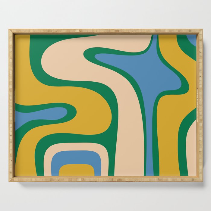 Retro Copacetic Abstract Pattern Blue Green Mustard Serving Tray Gallery Image 1