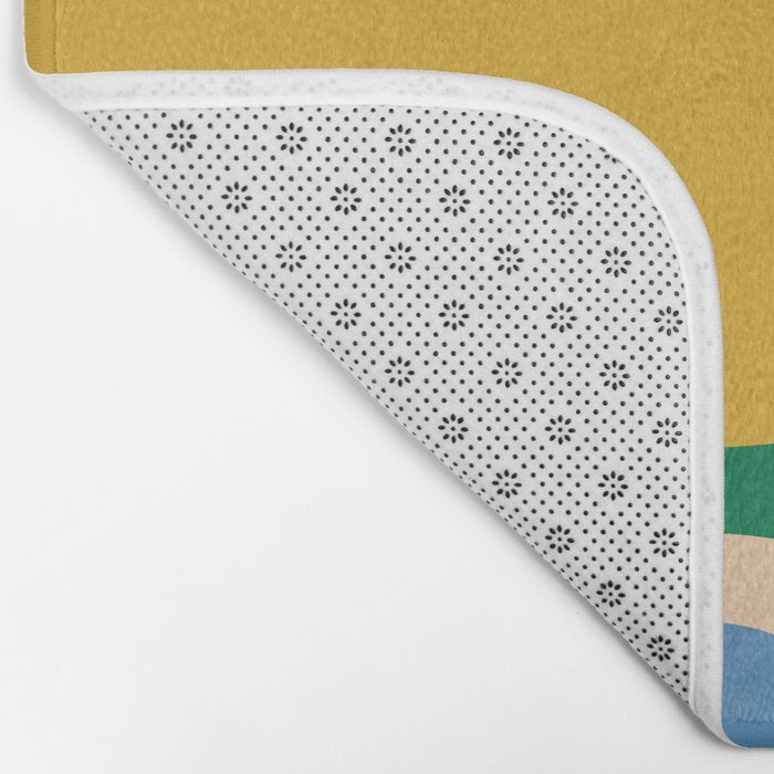 Retro Copacetic Abstract Pattern Blue Green Mustard Bath Mat Gallery Image 2