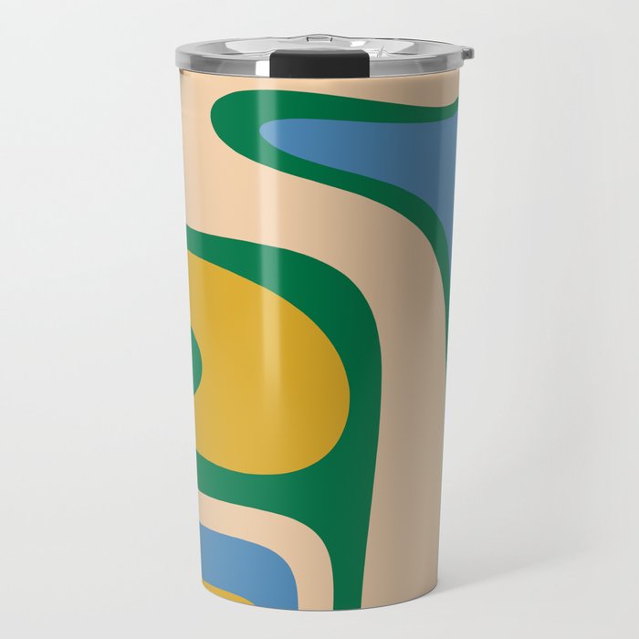 Retro Copacetic Abstract Pattern Blue Green Mustard Travel Mug Gallery Image 1