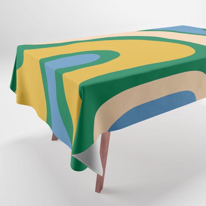 Retro Copacetic Abstract Pattern Blue Green Mustard Tablecloth Gallery Image 1