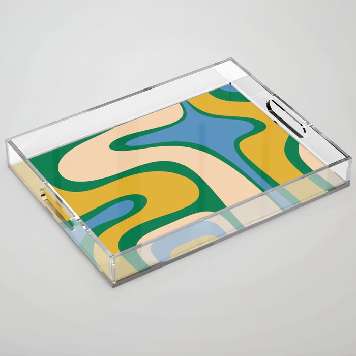 Retro Copacetic Abstract Pattern Blue Green Mustard Acrylic Tray Gallery Image 1