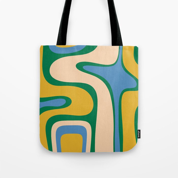Retro Copacetic Abstract Pattern Blue Green Mustard Tote Bag Gallery Image 1