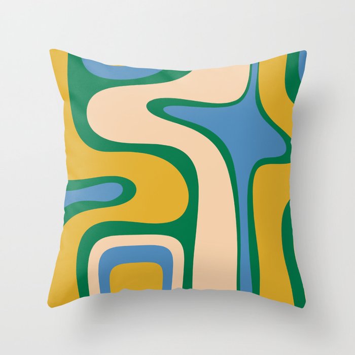 Retro Copacetic Abstract Pattern Blue Green Mustard Throw Pillow Gallery Image 1