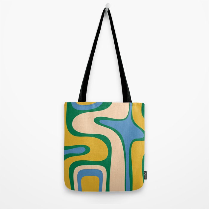 Retro Copacetic Abstract Pattern Blue Green Mustard Tote Bag Gallery Image 2