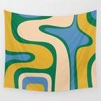 Retro Copacetic Abstract Pattern Blue Green Mustard Wall Tapestry Gallery Image 4