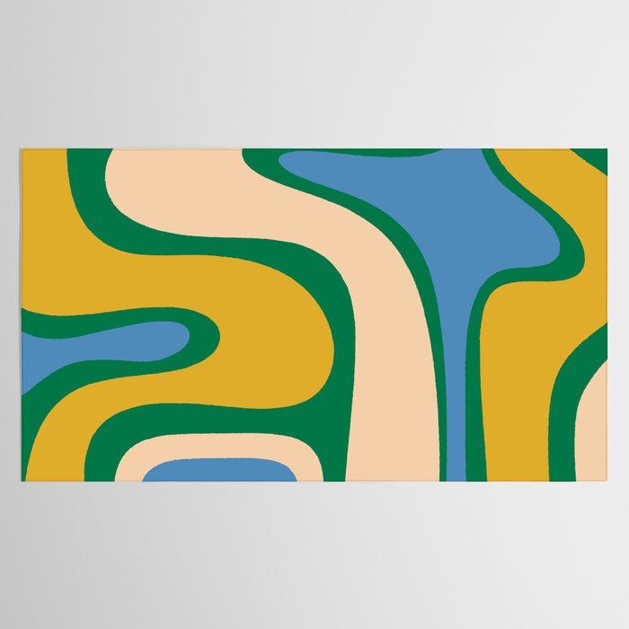 Retro Copacetic Abstract Pattern Blue Green Mustard Tablecloth Gallery Image 2