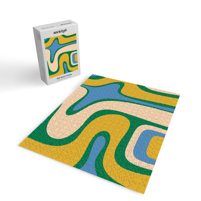 Retro Copacetic Abstract Pattern Blue Green Mustard Jigsaw Puzzle Gallery Image 2