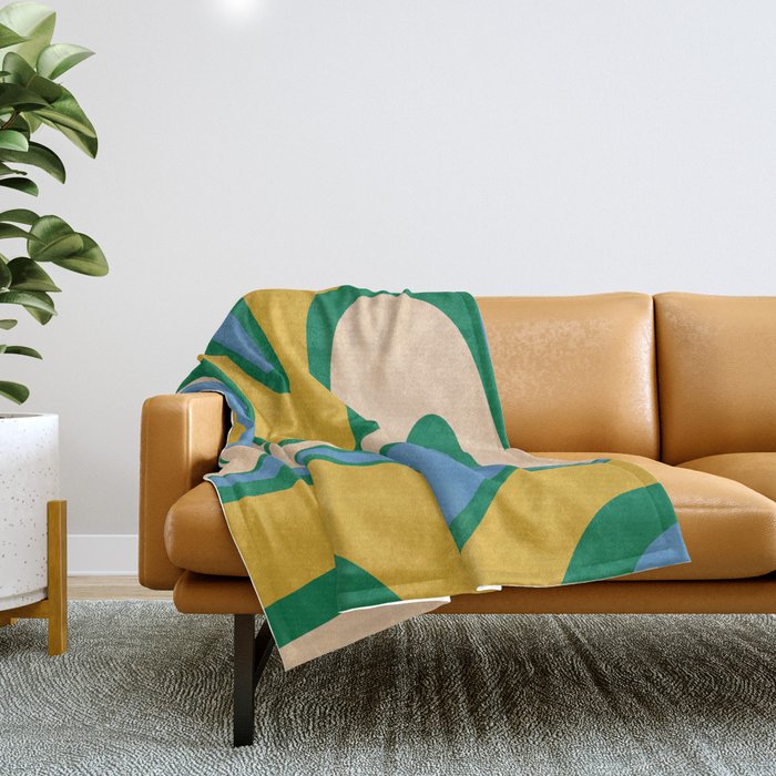 Retro Copacetic Abstract Pattern Blue Green Mustard Throw Blanket Gallery Image 1