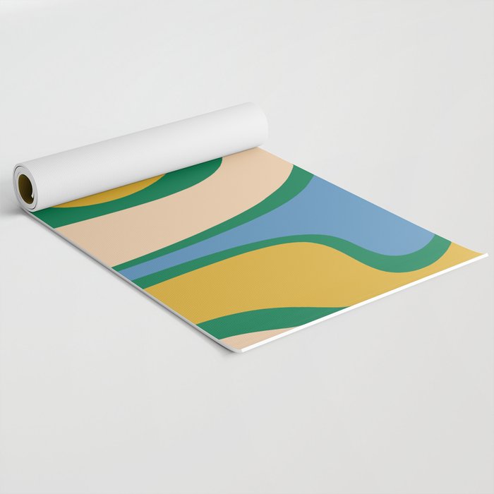 Retro Copacetic Abstract Pattern Blue Green Mustard Yoga Mat Gallery Image 2