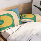 Retro Copacetic Abstract Pattern Blue Green Mustard Pillow Sham Gallery Image 2
