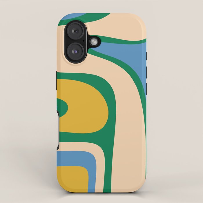 Retro Copacetic Abstract Pattern Blue Green Mustard iPhone Case Gallery Image 1