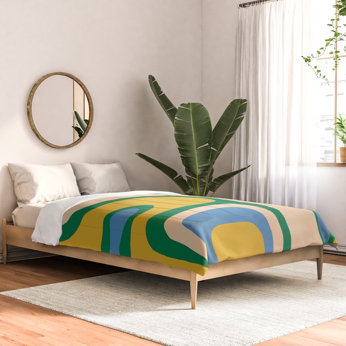 Retro Copacetic Abstract Pattern Blue Green Mustard Comforter Gallery Image 2