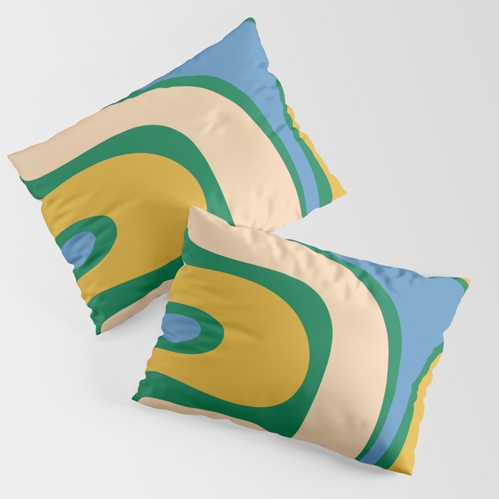Retro Copacetic Abstract Pattern Blue Green Mustard Pillow Sham Gallery Image 3