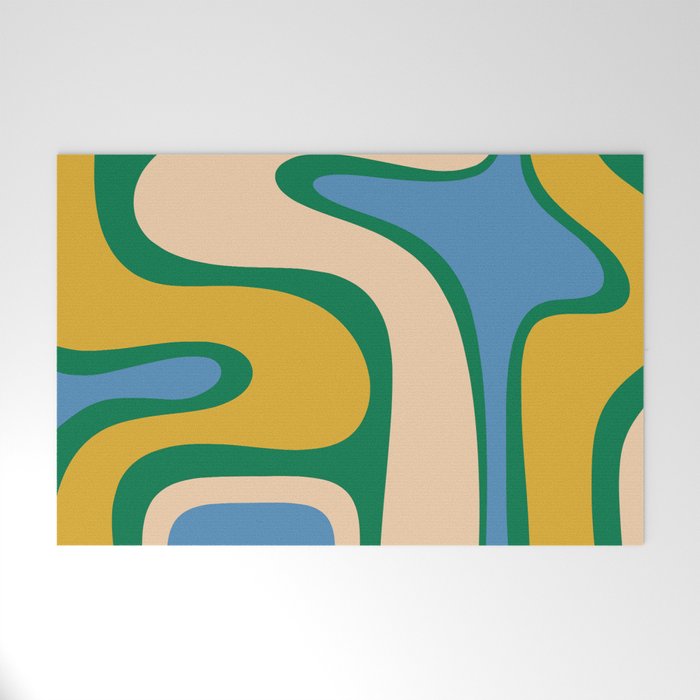 Retro Copacetic Abstract Pattern Blue Green Mustard Welcome Mat Gallery Image 1