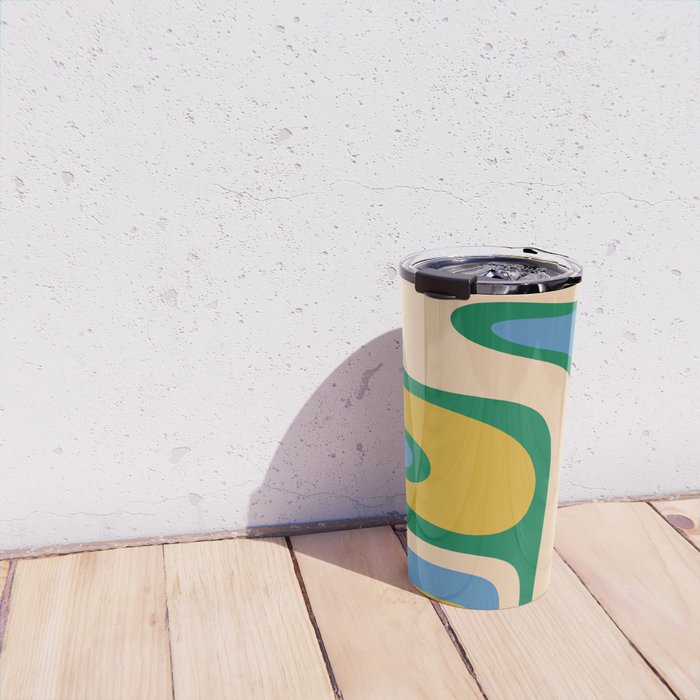 Retro Copacetic Abstract Pattern Blue Green Mustard Travel Mug Gallery Image 4