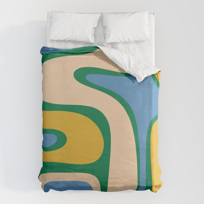Retro Copacetic Abstract Pattern Blue Green Mustard Duvet Cover Gallery Image 1