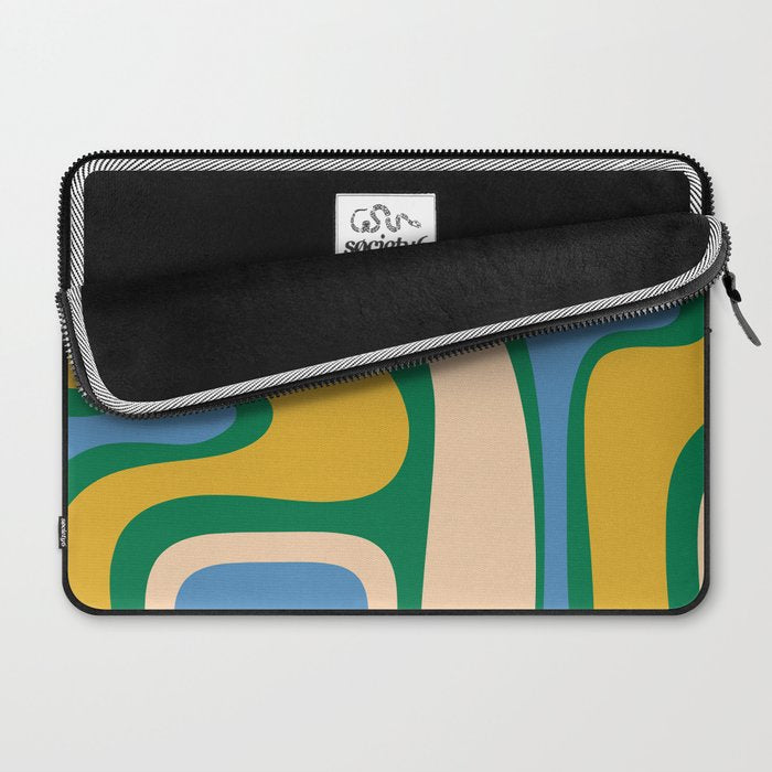 Retro Copacetic Abstract Pattern Blue Green Mustard Laptop Sleeve Gallery Image 2