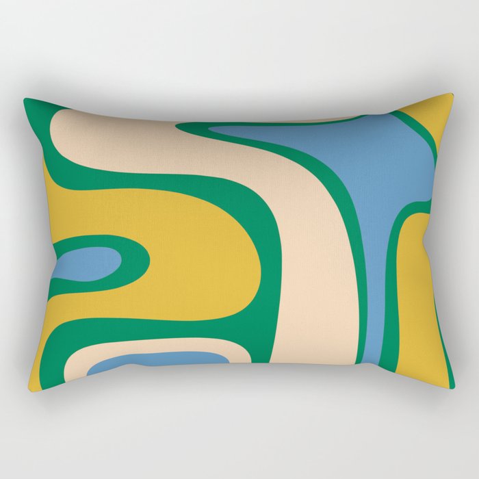 Retro Copacetic Abstract Pattern Blue Green Mustard Rectangular Pillow Gallery Image 2