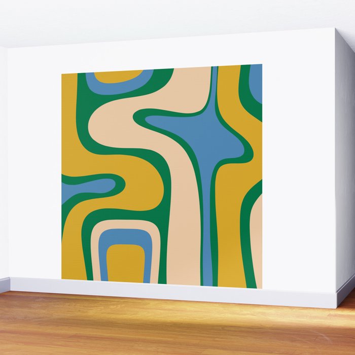 Retro Copacetic Abstract Pattern Blue Green Mustard Wall Mural Gallery Image 2