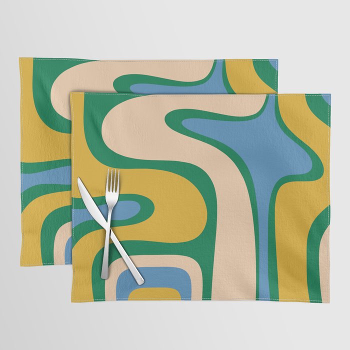 Retro Copacetic Abstract Pattern Blue Green Mustard Placemat Gallery Image 1