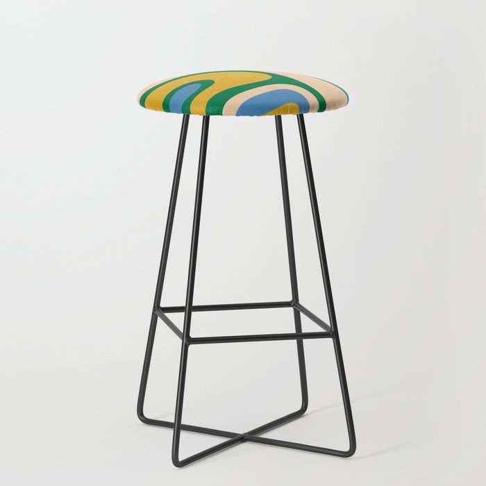 Retro Copacetic Abstract Pattern Blue Green Mustard Stool Gallery Image 1