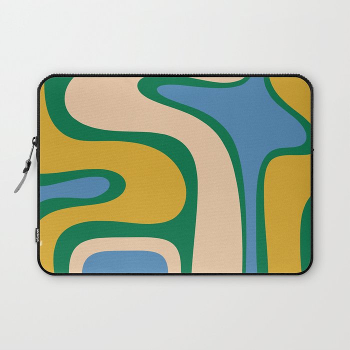 Retro Copacetic Abstract Pattern Blue Green Mustard Laptop Sleeve Gallery Image 1