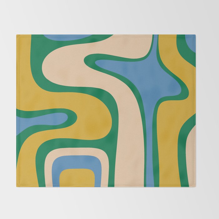 Retro Copacetic Abstract Pattern Blue Green Mustard Throw Blanket Gallery Image 2