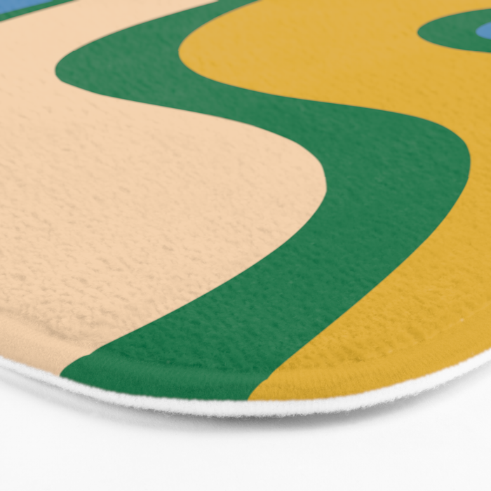 Retro Copacetic Abstract Pattern Blue Green Mustard Bath Mat Gallery Image 3