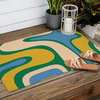 Retro Copacetic Abstract Pattern Blue Green Mustard Outdoor Rug Gallery Image 2