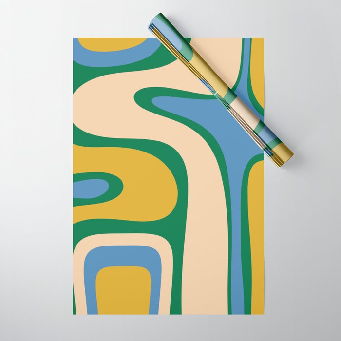 Retro Copacetic Abstract Pattern Blue Green Mustard Wrapping Paper Gallery Image 1