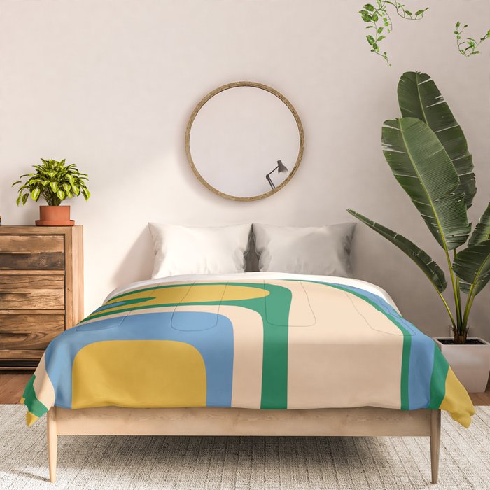 Retro Copacetic Abstract Pattern Blue Green Mustard Comforter Gallery Image 3