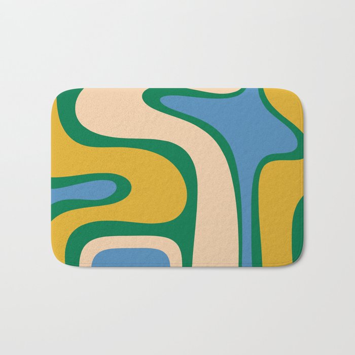 Retro Copacetic Abstract Pattern Blue Green Mustard Bath Mat Gallery Image 1