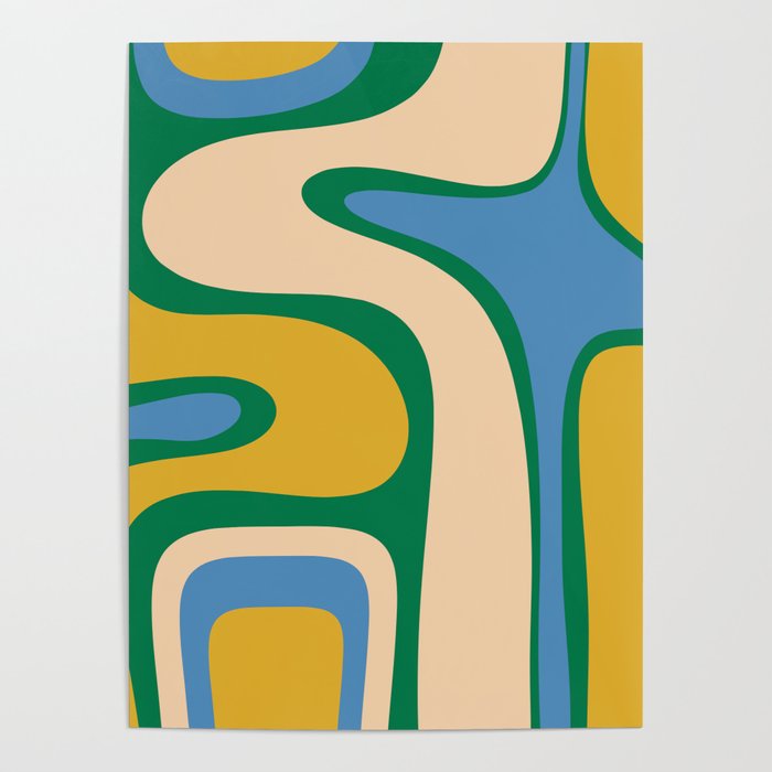 Retro Copacetic Abstract Pattern Blue Green Mustard Poster Gallery Image 4