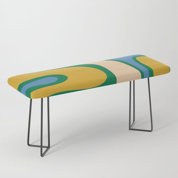 Retro Copacetic Abstract Pattern Blue Green Mustard Bench Gallery Image 1