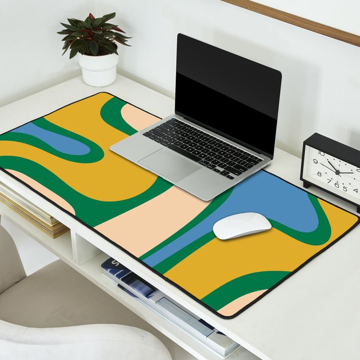 Retro Copacetic Abstract Pattern Blue Green Mustard Desk Mat Gallery Image 2