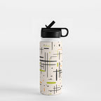  Mid-Century Modern Kinetikos Pattern in Cream, Black, Lime Green, and Orange Water Bottle Gallery Image 1