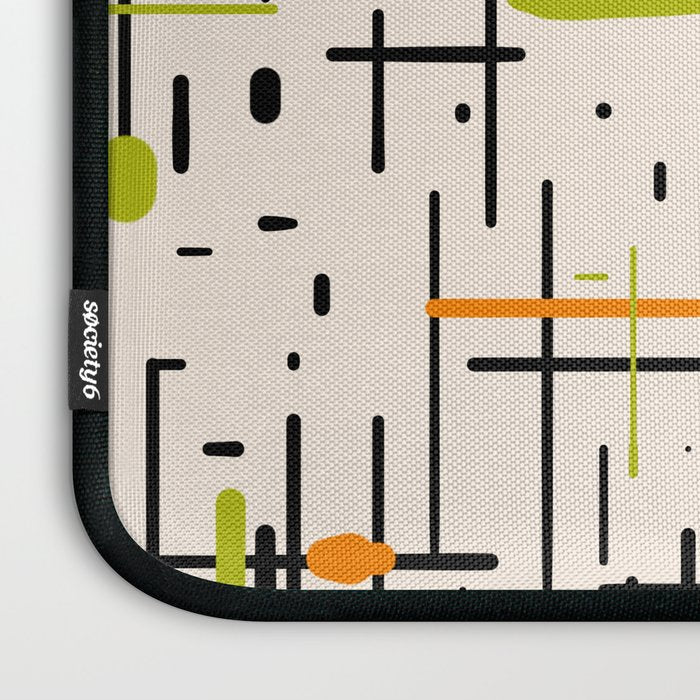  Mid-Century Modern Kinetikos Pattern in Cream, Black, Lime Green, and Orange Laptop Sleeve Gallery Image 3