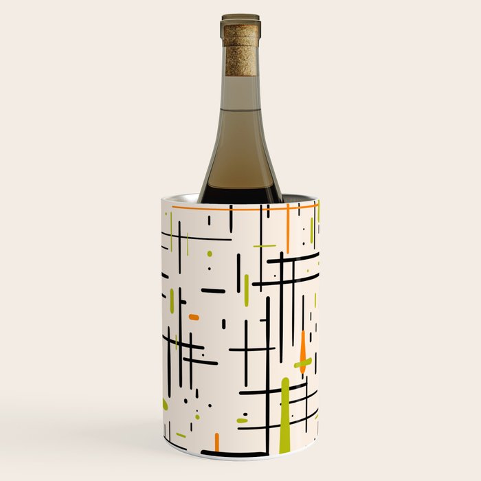  Mid-Century Modern Kinetikos Pattern in Cream, Black, Lime Green, and Orange Wine Chiller Gallery Image 3