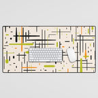  Mid-Century Modern Kinetikos Pattern in Cream, Black, Lime Green, and Orange Desk Mat Gallery Image 1