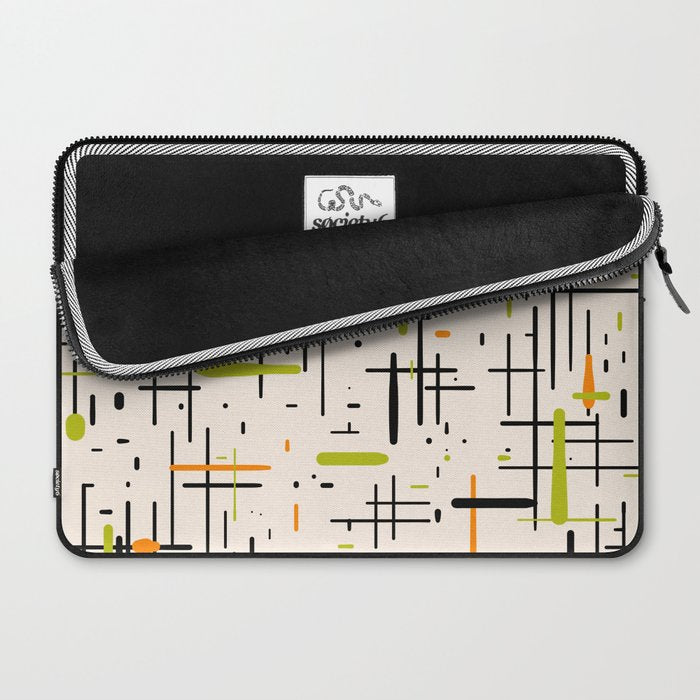  Mid-Century Modern Kinetikos Pattern in Cream, Black, Lime Green, and Orange Laptop Sleeve Gallery Image 2