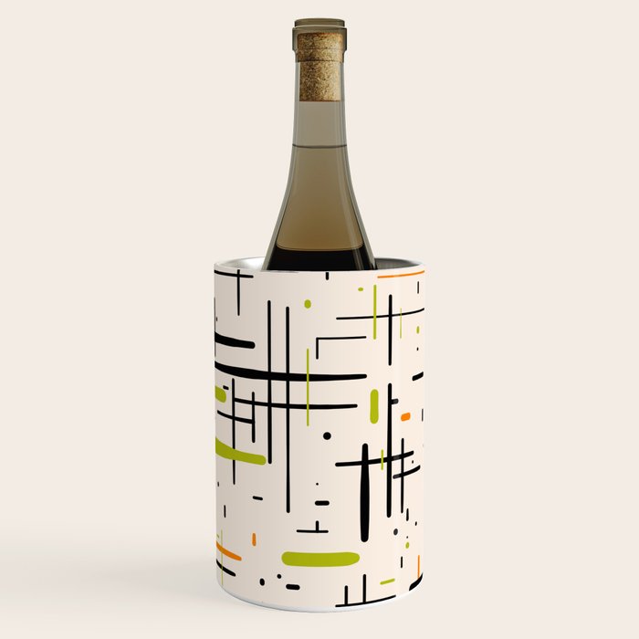  Mid-Century Modern Kinetikos Pattern in Cream, Black, Lime Green, and Orange Wine Chiller Gallery Image 1