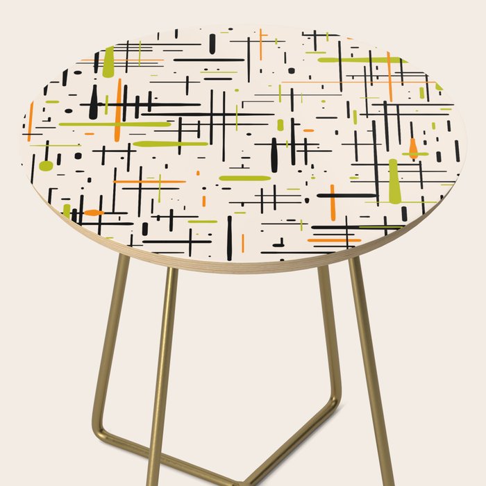  Mid-Century Modern Kinetikos Pattern in Cream, Black, Lime Green, and Orange Side Table Gallery Image 2