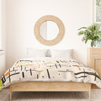  Mid-Century Modern Kinetikos Pattern in Cream, Black, Lime Green, and Orange Duvet Cover Gallery Image 3