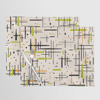  Mid-Century Modern Kinetikos Pattern in Cream, Black, Lime Green, and Orange Placemat Gallery Image 1