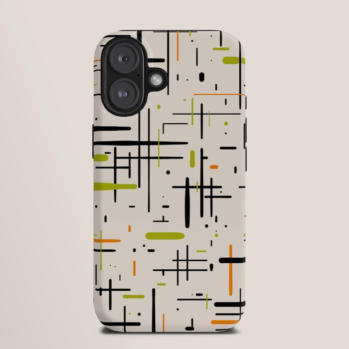  Mid-Century Modern Kinetikos Pattern in Cream, Black, Lime Green, and Orange iPhone Case Gallery Image 9