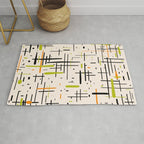  Mid-Century Modern Kinetikos Pattern in Cream, Black, Lime Green, and Orange Rug Gallery Image 1