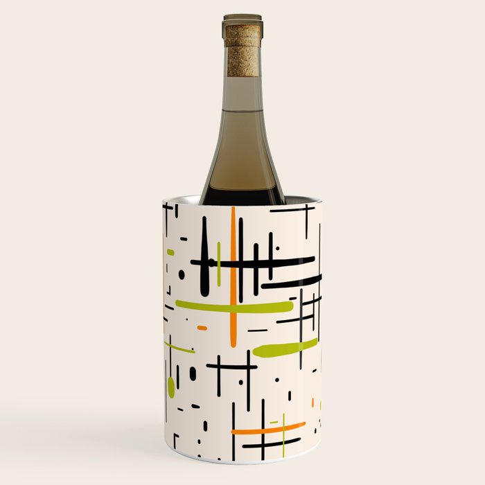  Mid-Century Modern Kinetikos Pattern in Cream, Black, Lime Green, and Orange Wine Chiller Gallery Image 2